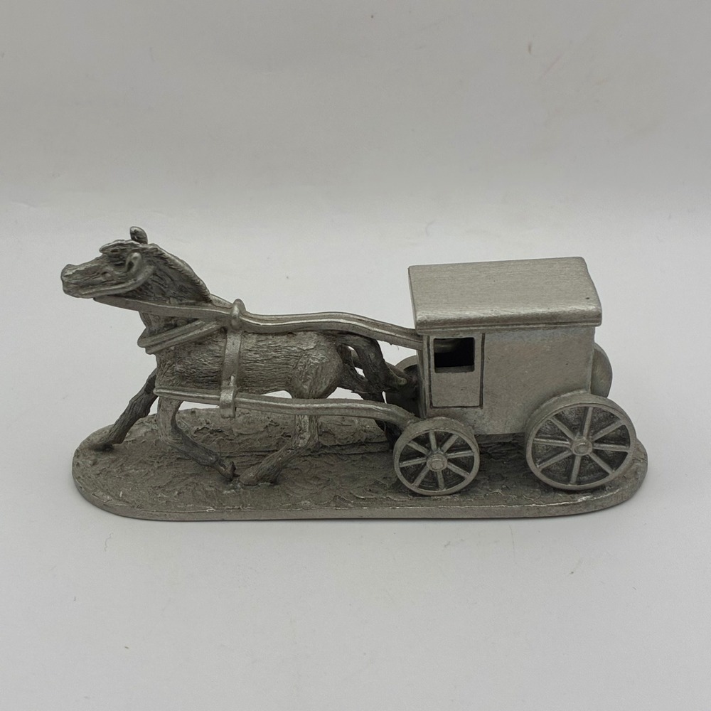 Vintage 1986 Spoontiques Pewter Horse Drawn Amish Buggy Figurine 643 Americana
